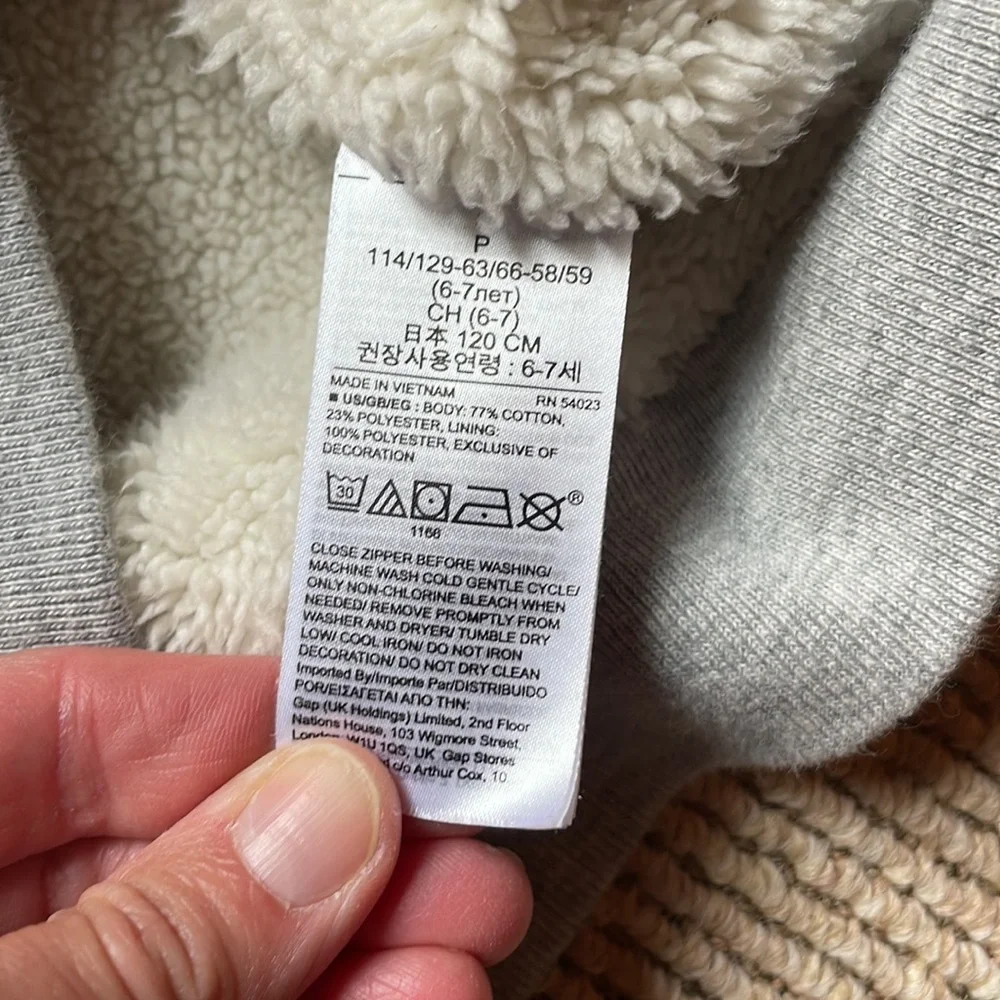 Gap Sherpa lined gray hoodie sweatshirt with red and black Buffalo plaid